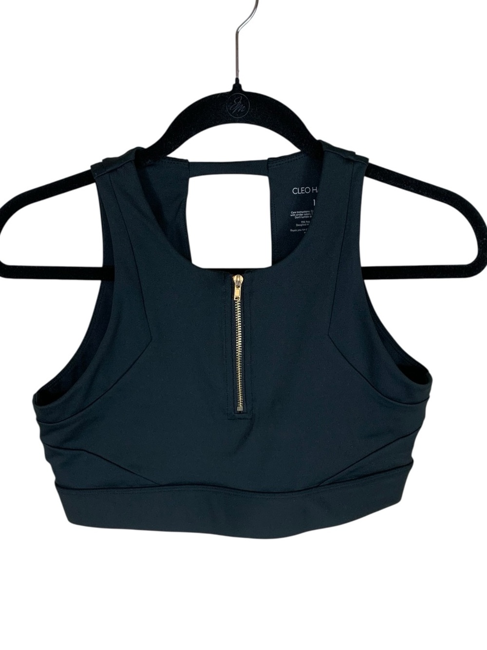 Cleo Harper Black Front-Zip Active Sports Bra Size L